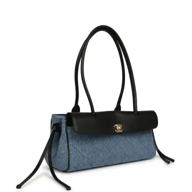 Chanel Chanel Small "Urban Essential" East West Shopping Tote Black Calfskin and Blue Denim Gold Hardware | Thumbnail 2 Chanel Chanel Small "Urban Essential" East West Shopping Tote Black Calfskin and Blue Denim Gold Hardware | Thumbnail 2