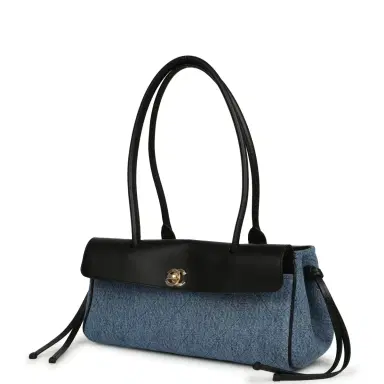 Chanel Chanel Small "Urban Essential" East West Shopping Tote Black Calfskin and Blue Denim Gold Hardware | Thumbnail 5 Chanel Chanel Small "Urban Essential" East West Shopping Tote Black Calfskin and Blue Denim Gold Hardware | Thumbnail 5