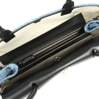 Chanel Chanel Small "Urban Essential" East West Shopping Tote Black Calfskin and Blue Denim Gold Hardware | Thumbnail 7 Chanel Chanel Small "Urban Essential" East West Shopping Tote Black Calfskin and Blue Denim Gold Hardware | Thumbnail 7