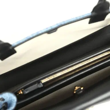 Chanel Chanel Small "Urban Essential" East West Shopping Tote Black Calfskin and Blue Denim Gold Hardware | Thumbnail 9 Chanel Chanel Small "Urban Essential" East West Shopping Tote Black Calfskin and Blue Denim Gold Hardware | Thumbnail 9