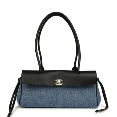 Chanel Chanel Small "Urban Essential" East West Shopping Tote Black Calfskin and Blue Denim Gold Hardware | Thumbnail 1 Chanel Chanel Small "Urban Essential" East West Shopping Tote Black Calfskin and Blue Denim Gold Hardware | Thumbnail 1