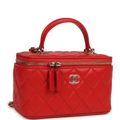 Chanel Chanel Small Classic Top Handle Vanity Case Red Lambskin Light Gold Hardware | Thumbnail 2 Chanel Chanel Small Classic Top Handle Vanity Case Red Lambskin Light Gold Hardware | Thumbnail 2