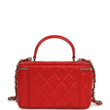 Chanel Chanel Small Classic Top Handle Vanity Case Red Lambskin Light Gold Hardware | Thumbnail 4 Chanel Chanel Small Classic Top Handle Vanity Case Red Lambskin Light Gold Hardware | Thumbnail 4