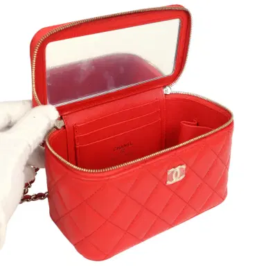 Chanel Chanel Small Classic Top Handle Vanity Case Red Lambskin Light Gold Hardware | Thumbnail 8 Chanel Chanel Small Classic Top Handle Vanity Case Red Lambskin Light Gold Hardware | Thumbnail 8