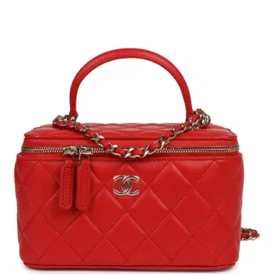 Chanel Chanel Small Classic Top Handle Vanity Case Red Lambskin Light Gold Hardware | Thumbnail 1 Chanel Chanel Small Classic Top Handle Vanity Case Red Lambskin Light Gold Hardware | Thumbnail 1