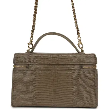 Chanel Chanel Top Handle Long Vanity Case with Chain Dark Khaki Lizard Embossed Calfskin Gold Hardware | Thumbnail 4 Chanel Chanel Top Handle Long Vanity Case with Chain Dark Khaki Lizard Embossed Calfskin Gold Hardware | Thumbnail 4