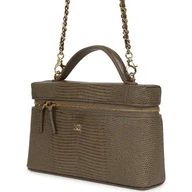 Chanel Chanel Top Handle Long Vanity Case with Chain Dark Khaki Lizard Embossed Calfskin Gold Hardware | Thumbnail 5 Chanel Chanel Top Handle Long Vanity Case with Chain Dark Khaki Lizard Embossed Calfskin Gold Hardware | Thumbnail 5
