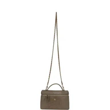 Chanel Chanel Top Handle Long Vanity Case with Chain Dark Khaki Lizard Embossed Calfskin Gold Hardware | Thumbnail 7 Chanel Chanel Top Handle Long Vanity Case with Chain Dark Khaki Lizard Embossed Calfskin Gold Hardware | Thumbnail 7