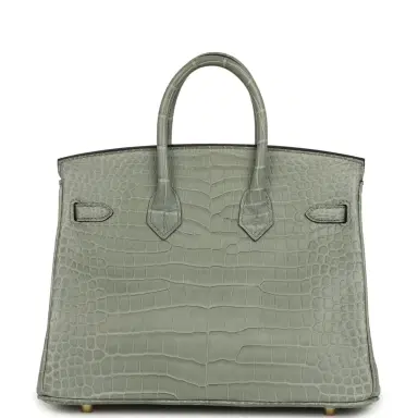 HERMÈS Hermes Birkin 25 Gris Ciment Matte Porosus Crocodile Gold Hardware | Thumbnail 4 HERMÈS Hermes Birkin 25 Gris Ciment Matte Porosus Crocodile Gold Hardware | Thumbnail 4