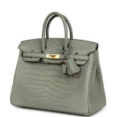 HERMÈS Hermes Birkin 25 Gris Ciment Matte Porosus Crocodile Gold Hardware | Thumbnail 5 HERMÈS Hermes Birkin 25 Gris Ciment Matte Porosus Crocodile Gold Hardware | Thumbnail 5