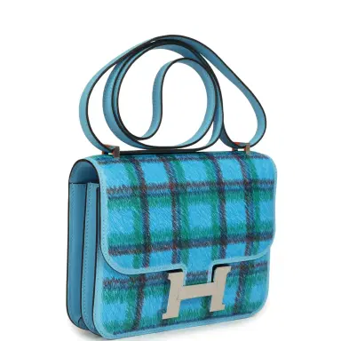 HERMÈS Hermes Constance 18 Tartan Celeste Swift Palladium Hardware | Thumbnail 2 HERMÈS Hermes Constance 18 Tartan Celeste Swift Palladium Hardware | Thumbnail 2