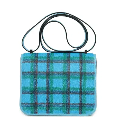 HERMÈS Hermes Constance 18 Tartan Celeste Swift Palladium Hardware | Thumbnail 4 HERMÈS Hermes Constance 18 Tartan Celeste Swift Palladium Hardware | Thumbnail 4