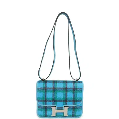 HERMÈS Hermes Constance 18 Tartan Celeste Swift Palladium Hardware | Thumbnail 7 HERMÈS Hermes Constance 18 Tartan Celeste Swift Palladium Hardware | Thumbnail 7