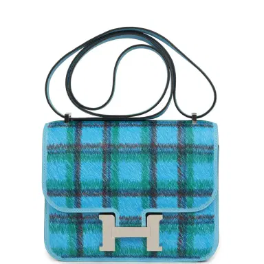 HERMÈS Hermes Constance 18 Tartan Celeste Swift Palladium Hardware | Thumbnail 1 HERMÈS Hermes Constance 18 Tartan Celeste Swift Palladium Hardware | Thumbnail 1