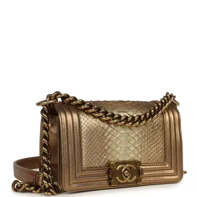 Chanel Pre-owned Chanel Small Boy Bag Metallic Gold Python Antique Gold Hardware | Thumbnail 2 Chanel Pre-owned Chanel Small Boy Bag Metallic Gold Python Antique Gold Hardware | Thumbnail 2