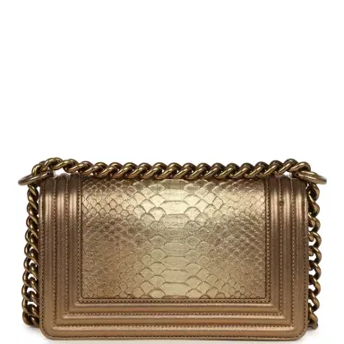 Chanel Pre-owned Chanel Small Boy Bag Metallic Gold Python Antique Gold Hardware | Thumbnail 4 Chanel Pre-owned Chanel Small Boy Bag Metallic Gold Python Antique Gold Hardware | Thumbnail 4