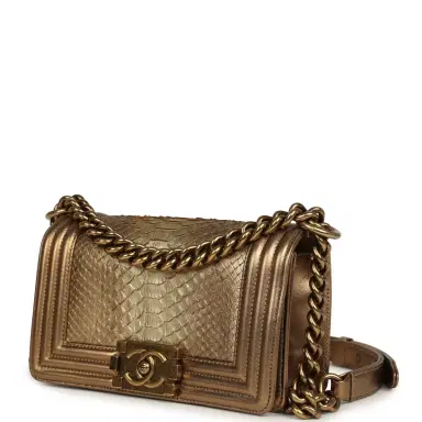 Chanel Pre-owned Chanel Small Boy Bag Metallic Gold Python Antique Gold Hardware | Thumbnail 5 Chanel Pre-owned Chanel Small Boy Bag Metallic Gold Python Antique Gold Hardware | Thumbnail 5