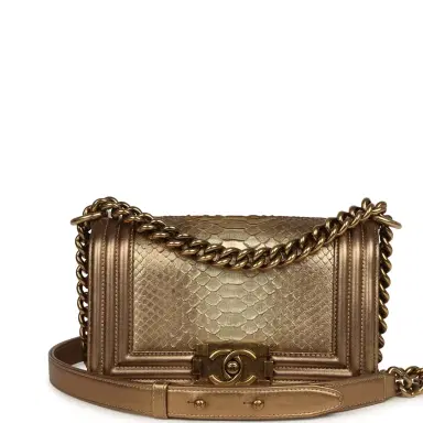 Chanel Pre-owned Chanel Small Boy Bag Metallic Gold Python Antique Gold Hardware | Thumbnail 1 Chanel Pre-owned Chanel Small Boy Bag Metallic Gold Python Antique Gold Hardware | Thumbnail 1