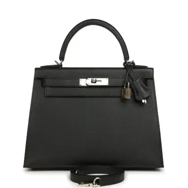 HERMÈS Pre-owned Hermes Kelly Sellier 28 Black Epsom Palladium Hardware | Thumbnail 1 HERMÈS Pre-owned Hermes Kelly Sellier 28 Black Epsom Palladium Hardware | Thumbnail 1
