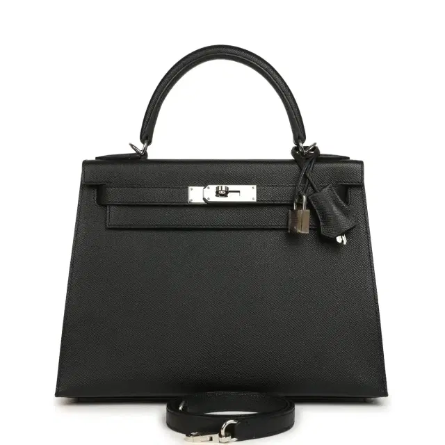 Pre-owned Hermes Kelly Sellier 28 Black Epsom Palladium Hardware Pre-owned Hermes Kelly Sellier 28 Black Epsom Palladium Hardware