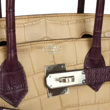 HERMÈS Pre-owned Hermes Special Order (HSS) Birkin 30 Poussiere, Amethyst Matte Alligator Palladium Hardware | Thumbnail 7 HERMÈS Pre-owned Hermes Special Order (HSS) Birkin 30 Poussiere, Amethyst Matte Alligator Palladium Hardware | Thumbnail 7