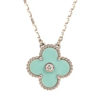 Van Cleef & Arpels Pre-owned Van Cleef & Arpels 2022 Holiday Vintage Alhambra Pendant Necklace Light Green Celadon Sevres Porcelain & Diamonds White Gold | Thumbnail 2 Van Cleef & Arpels Pre-owned Van Cleef & Arpels 2022 Holiday Vintage Alhambra Pendant Necklace Light Green Celadon Sevres Porcelain & Diamonds White Gold | Thumbnail 2