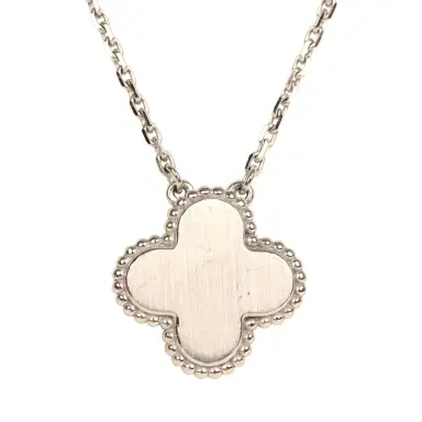Van Cleef & Arpels Pre-owned Van Cleef & Arpels 2022 Holiday Vintage Alhambra Pendant Necklace Light Green Celadon Sevres Porcelain & Diamonds White Gold | Thumbnail 4 Van Cleef & Arpels Pre-owned Van Cleef & Arpels 2022 Holiday Vintage Alhambra Pendant Necklace Light Green Celadon Sevres Porcelain & Diamonds White Gold | Thumbnail 4
