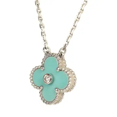 Van Cleef & Arpels Pre-owned Van Cleef & Arpels 2022 Holiday Vintage Alhambra Pendant Necklace Light Green Celadon Sevres Porcelain & Diamonds White Gold | Thumbnail 5 Van Cleef & Arpels Pre-owned Van Cleef & Arpels 2022 Holiday Vintage Alhambra Pendant Necklace Light Green Celadon Sevres Porcelain & Diamonds White Gold | Thumbnail 5