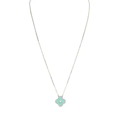 Van Cleef & Arpels Pre-owned Van Cleef & Arpels 2022 Holiday Vintage Alhambra Pendant Necklace Light Green Celadon Sevres Porcelain & Diamonds White Gold | Thumbnail 1 Van Cleef & Arpels Pre-owned Van Cleef & Arpels 2022 Holiday Vintage Alhambra Pendant Necklace Light Green Celadon Sevres Porcelain & Diamonds White Gold | Thumbnail 1