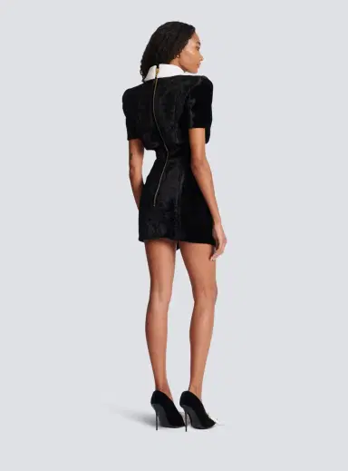 Balmain Short structured dress in velvet and crepe | Thumbnail 4 Balmain Short structured dress in velvet and crepe | Thumbnail 4
