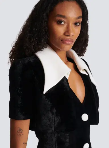 Balmain Short structured dress in velvet and crepe | Thumbnail 7 Balmain Short structured dress in velvet and crepe | Thumbnail 7