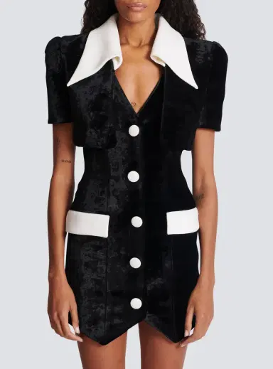 Balmain Short structured dress in velvet and crepe | Thumbnail 8 Balmain Short structured dress in velvet and crepe | Thumbnail 8