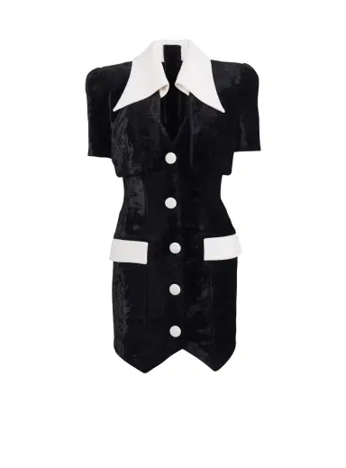 Balmain Short structured dress in velvet and crepe | Thumbnail 1 Balmain Short structured dress in velvet and crepe | Thumbnail 1