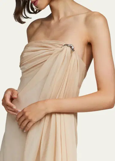 Halston Oyster Draped Strapless Chiffon Gown | Thumbnail 5 Halston Oyster Draped Strapless Chiffon Gown | Thumbnail 5