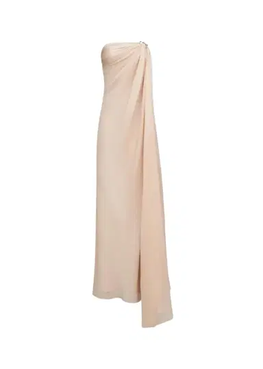 Halston Oyster Draped Strapless Chiffon Gown | Thumbnail 1 Halston Oyster Draped Strapless Chiffon Gown | Thumbnail 1