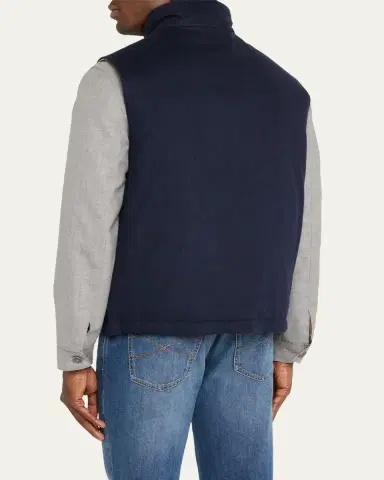 Brunello Cucinelli Men's Wool Padded Full-Zip Vest | Thumbnail 3 Brunello Cucinelli Men's Wool Padded Full-Zip Vest | Thumbnail 3