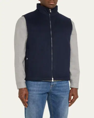 Brunello Cucinelli Men's Wool Padded Full-Zip Vest | Thumbnail 4 Brunello Cucinelli Men's Wool Padded Full-Zip Vest | Thumbnail 4