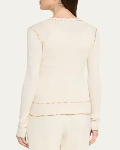 PRABAL GURUNG Blanket Stitched Silk-Cashmere Rib V-Neck Cardigan | Thumbnail 3 PRABAL GURUNG Blanket Stitched Silk-Cashmere Rib V-Neck Cardigan | Thumbnail 3