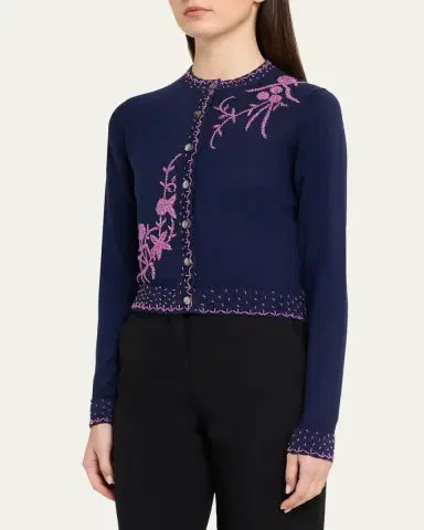 Prabal Gurung Embroidered Silk-Cashmere Crewneck Cardigan | Thumbnail 4 Prabal Gurung Embroidered Silk-Cashmere Crewneck Cardigan | Thumbnail 4