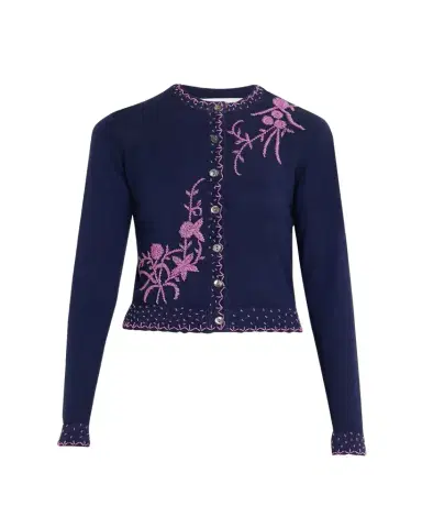 Prabal Gurung Embroidered Silk-Cashmere Crewneck Cardigan | Thumbnail 1 Prabal Gurung Embroidered Silk-Cashmere Crewneck Cardigan | Thumbnail 1