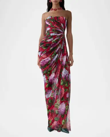 Carolina Herrera Strapless Floral Silk Chiffon Draped Slit Gown | Thumbnail 2 Carolina Herrera Strapless Floral Silk Chiffon Draped Slit Gown | Thumbnail 2