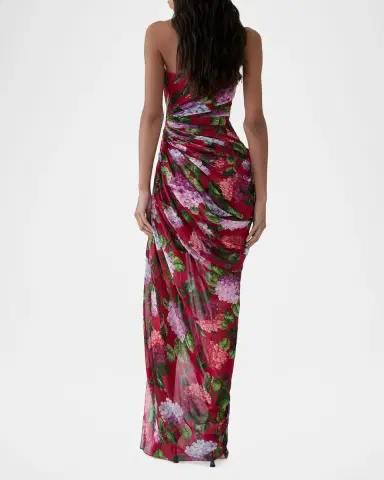 Carolina Herrera Strapless Floral Silk Chiffon Draped Slit Gown | Thumbnail 3 Carolina Herrera Strapless Floral Silk Chiffon Draped Slit Gown | Thumbnail 3