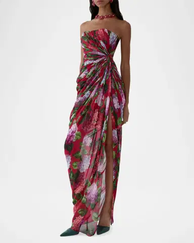 Carolina Herrera Strapless Floral Silk Chiffon Draped Slit Gown | Thumbnail 4 Carolina Herrera Strapless Floral Silk Chiffon Draped Slit Gown | Thumbnail 4
