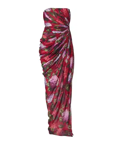 Carolina Herrera Strapless Floral Silk Chiffon Draped Slit Gown | Thumbnail 1 Carolina Herrera Strapless Floral Silk Chiffon Draped Slit Gown | Thumbnail 1