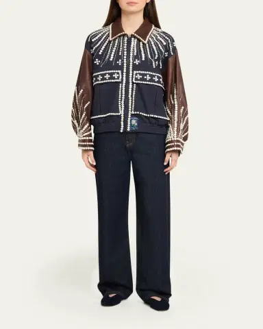 Sea Georgie Embellished Mixed-Media Bomber Jacket | Thumbnail 2 Sea Georgie Embellished Mixed-Media Bomber Jacket | Thumbnail 2
