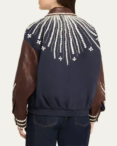 Sea Georgie Embellished Mixed-Media Bomber Jacket | Thumbnail 3 Sea Georgie Embellished Mixed-Media Bomber Jacket | Thumbnail 3