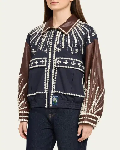 Sea Georgie Embellished Mixed-Media Bomber Jacket | Thumbnail 4 Sea Georgie Embellished Mixed-Media Bomber Jacket | Thumbnail 4