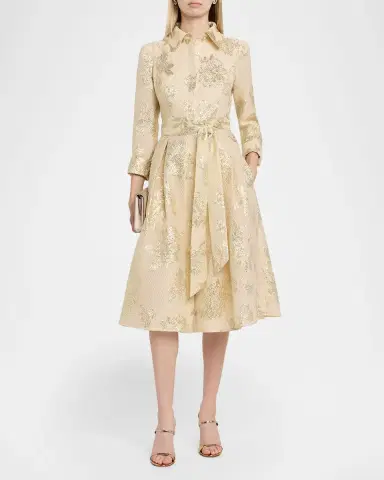 Rickie Freeman for Teri Jon Pleated Metallic Jacquard Midi Shirtdress | Thumbnail 2 Rickie Freeman for Teri Jon Pleated Metallic Jacquard Midi Shirtdress | Thumbnail 2