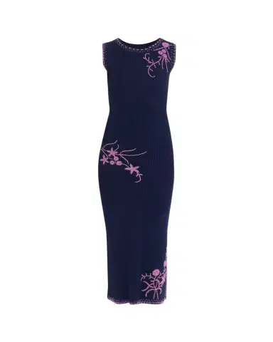 PRABAL GURUNG Floral Bead Embroidered Rib Knit Midi Dress | Thumbnail 1 PRABAL GURUNG Floral Bead Embroidered Rib Knit Midi Dress | Thumbnail 1
