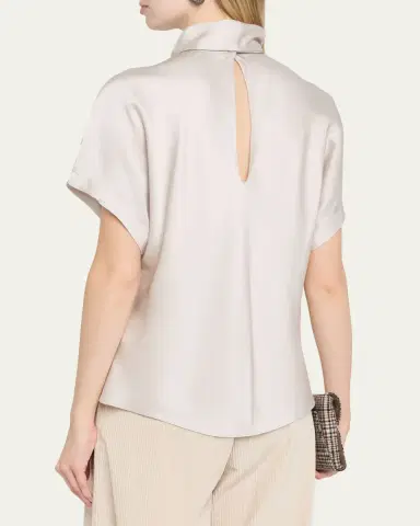 Brunello Cucinelli Fluid Silk Satin Top with Scarf Collar | Thumbnail 3 Brunello Cucinelli Fluid Silk Satin Top with Scarf Collar | Thumbnail 3